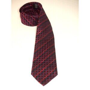 Vintage Dona Dona Red Black & Blue Boxes Men's Necktie 100% Silk 67”x 3.5” XLong